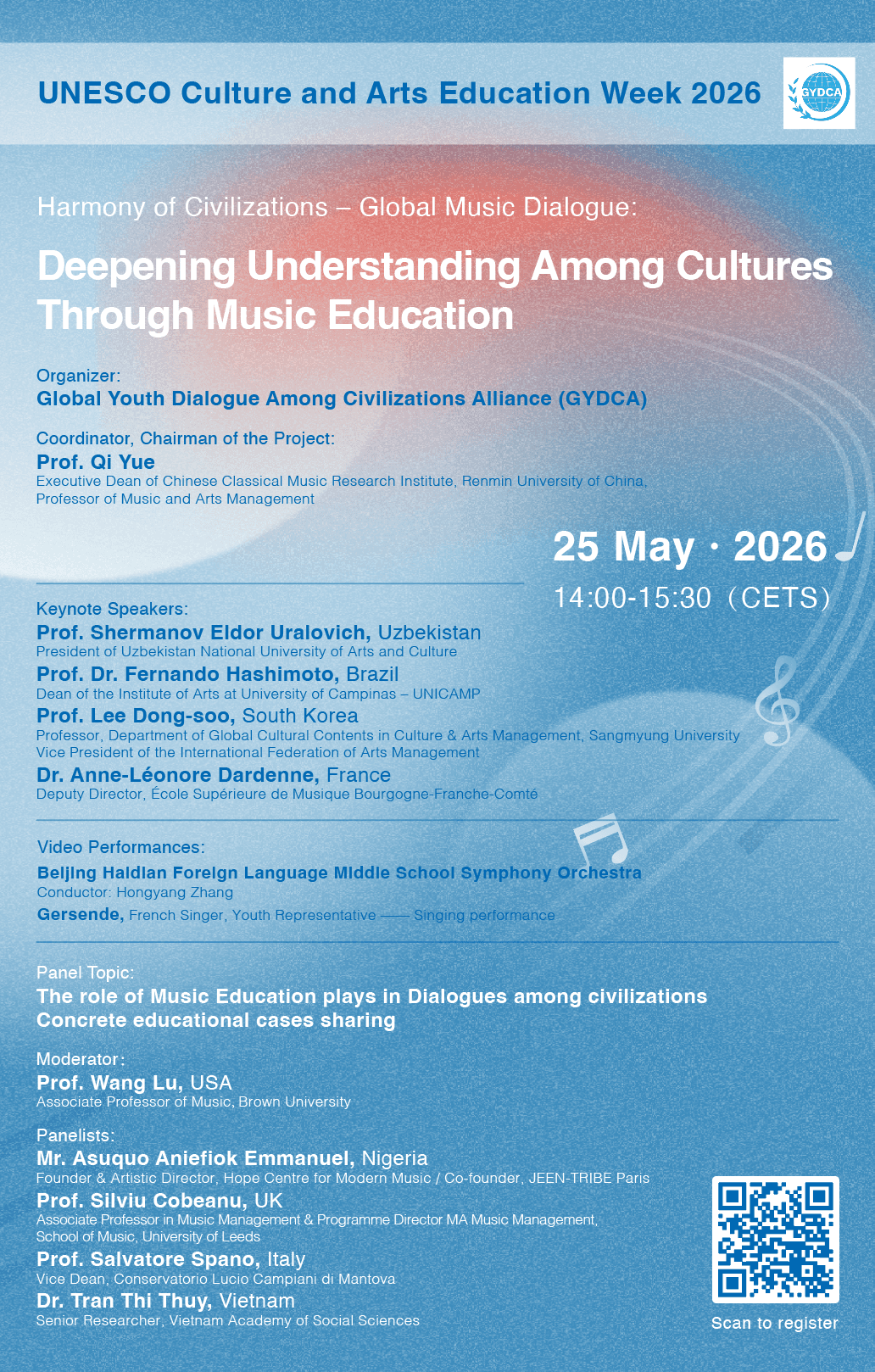 Poster for the Harmony of Civilizations Global Music Dialogue webinar